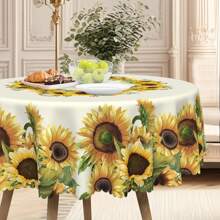 1pc Tablecloth, Polyester Waterproof & Anti-Dirty, Rectangular And Round Lace Edged Tablecloth, Sunflower & Floral Vintage Tablecloth, Suitable For Decoration, Holiday Party, Kitchen, Dining Room, Indoor/Outdoor Picnic. Available In 60-Inch Round, 55-Inch And 70-Inch Rectangle, Multiple Sizes To Choose From.