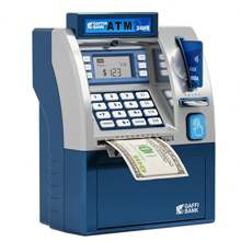 Hucha con monedas reales, caja electrónica digital de ahorro con tarjeta de débito, dispensador de efectivo, identificador de monedas, calculadora de saldos, caja con cerradura con contraseña como regalo de vacaciones/cumpleaños