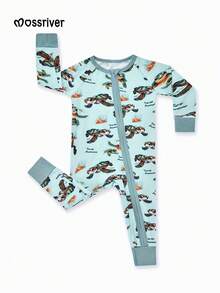 Bamboo Long-Sleeve Baby One-Piece Turtle Print - Màu xanh lam - Xem 1