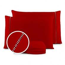 400 Thread Count Bedding Set With Elastic Band, Hotel Standard, All Sizes - Rojo - Ver 3