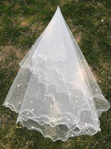 1 Stück Brautschleier mit Satin-Saum und Kamm, geeignet für Hochzeit, Hochzeitskleid Zubehör, Fotografie Requisite