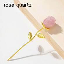 1 件天然水晶工艺品玫瑰石英花雕像疗愈宝石情人节金棒玫瑰花适合结婚礼物 7 月 4 日女士父亲父亲礼物