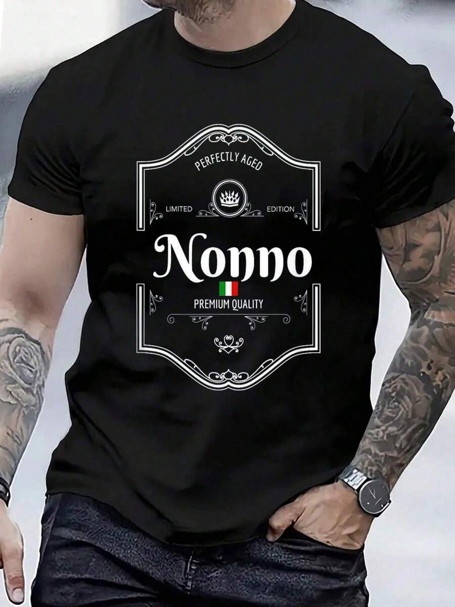 100% Cotton Perfectly Aged Quality Italian Nonno T-Shirt Women's Men's Graphic Tee, Causal Tops Fashion Tshirt - màu đen - Xem 1