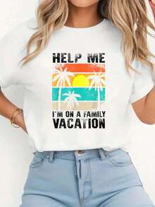 Help Me I'm On A Family Vacay Mode Vacation Family Trip 2023 T-Shirt Print T-Shirt Casual Crew Neck Short Sleeve Comfort Tee Top For Spring & Summer Women's Clothing - trắng - Xem 1