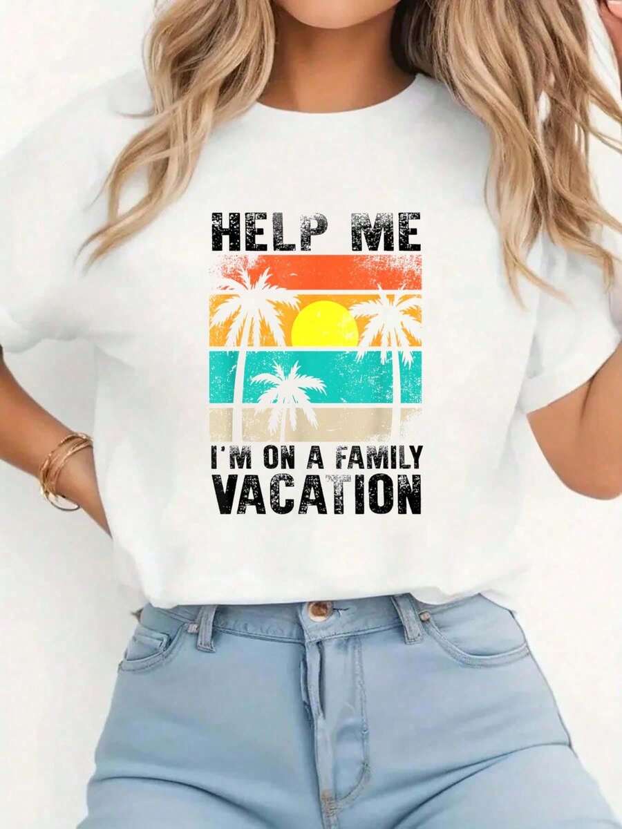 Help Me I'm On A Family Vacay Mode Vacation Family Trip 2023 T-Shirt Print T-Shirt Casual Crew Neck Short Sleeve Comfort Tee Top For Spring & Summer Women's Clothing - trắng - Xem 1