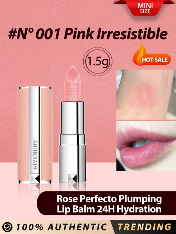 Givenchy GIVENCHY[Mini]Rose Perfecto Plumping Lip Balm 24H Hydration #N001 1.5g / Long-Lasting, Moisturizing, Non-Fading, For All Skin Type / 24H Hydrating & Beautifying Lip Balm / Reveal The Natural Beauty Of Your Lips With Rose Perfecto, The Givenchy Couture Lip Balm Combining Fresh Long-Wear Color And Lasting Hydration.