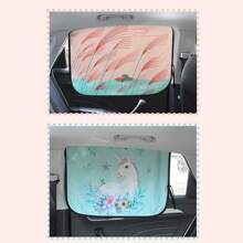 1pc Car Cartoon Cute Animal Plant Pattern Sunshade, Auto-Retractable Sun Shade Curtain, Heat Insulation Side Window Curtain