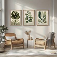 3pcs Framed Canvas Prints, Elegant Wall Art For Any Setting - Wooden Frame Decor Scandinavian Decor, Boho Wall Art, Botanical Art Print, Leaf Print, Sage Green, Beige Background, Home And Dorm Wall Decor, Cafe, Living Room, Bar - Multicolor - View 4
