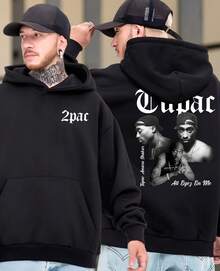 2 Pac  Sweatshirt American Rapper Singer Hip Hop Music Vintage Cold Weather Fans - 黑色 - 查看 1