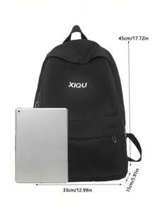 Casual Water-Resistant Letter Print Nylon Large Capacity Multi-Pocket Backpack, Unisex College Style Laptop Bag With Pendant, Suitable For School, Classes, Shopping, Travel
