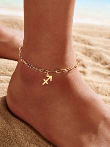 1pc Fashionable Beach Style Stainless Steel Women's Twelve Zodiac Anklet Chain Suitable For Summer Vacation Outdoor Foot Jewelry