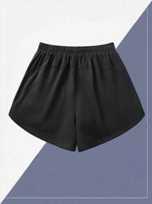 1pc Women 2-In-1 Solid Color Lining Shorts, Elastic Two Pieces Activewear Shorts For Running, Sports, Yoga, Fitness Training In Summer