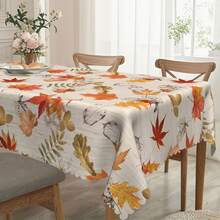1 pezzo Tovaglia autunnale per il Ringraziamento, stampa vibrante di foglie d'acero, tessuto in poliestere con bordo in pizzo, misure 60"X60", 55"X70", 60"X86", adatta per interni ed esterni, stile campagnolo per cucina, sala da pranzo, regalo per il Ringraziamento, decorazione da tavolo quotidiana, lavabile in lavatrice - Multicolore - Visualizzare 15