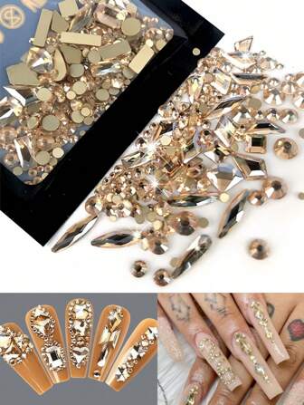 K9 Aurora Mixed Fancy Shape Flat-Back Rhinestones | Assorted Mix Mini Round Diamonds | Full-Coverage Nail Art Decorations | DIY & Holiday Nail Embellishments | Press-On Nails Compatible Gems
