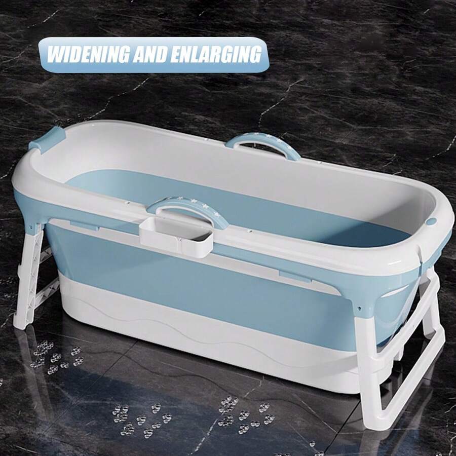 Faltbare Badewanne für Erwachsene, mobile faltbare Badewanne mit Deckel, faltbare Badewanne mit Korb für das Badezimmer, 118 X 60 X 53cm - Blau - Übersicht 1