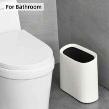 Cesto de basura de 2,3 galones para el baño, papelera pequeña para oficina, cubo de basura delgado y rectangular, de plástico, color blanco - 1 - Ver 4