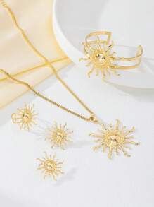 5pcs/Set Fashionable Bestselling Gold Metal Bracelet, Ring, Necklace, Earrings Jewelry Set, Suitable For Daily, Banquet, Party Wear