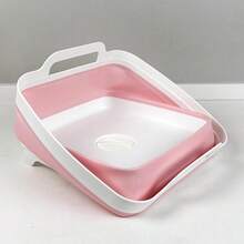 New 9L (2.4Gal Dish Basin Collapsible  Drain Plug Carry Handl , Space Saveing  Storage Tray Dish Wash Basin, Portable Dish Tub For Camping ,RV,Pink