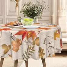 1 pezzo Tovaglia autunnale per il Ringraziamento, stampa vibrante di foglie d'acero, tessuto in poliestere con bordo in pizzo, misure 60"X60", 55"X70", 60"X86", adatta per interni ed esterni, stile campagnolo per cucina, sala da pranzo, regalo per il Ringraziamento, decorazione da tavolo quotidiana, lavabile in lavatrice - Multicolore - Visualizzare 6