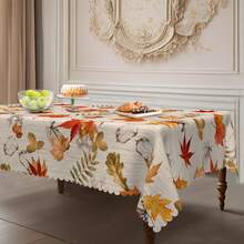 1 pezzo Tovaglia autunnale per il Ringraziamento, stampa vibrante di foglie d'acero, tessuto in poliestere con bordo in pizzo, misure 60"X60", 55"X70", 60"X86", adatta per interni ed esterni, stile campagnolo per cucina, sala da pranzo, regalo per il Ringraziamento, decorazione da tavolo quotidiana, lavabile in lavatrice - Multicolore - Visualizzare 12
