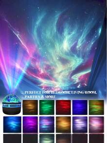 1pc LED Northern Lights Projection Lamp, Room Decoration, USB Port, Computer Accessory Peripheral, Wave Pattern Projection Lamp, Star Swirl Projection Lamp, With Remote Control, Bedroom Night Light Projector, Home Theater, Ceiling Projection, Camping, Wedding Decoration, Romantic Night Light, Birthday Gift - 黑色 - 查看 7