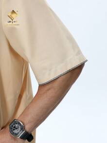 Disqoir Men's Short Sleeve Arabic Thobe, Simple Round Neck With Button Design, Regular Fit, Showcasing The Blend Of Tradition And Fashion - Apricot - View 10