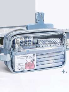 大容量PVC铅笔盒 - 透明多隔层收纳盒，带计算器、笔记本和笔 - 适合学校、办公室和旅行 - 是学生、专业人士、男士和女士的理想之选，学校文具收纳盒，功能齐全的收纳盒，拉链封口，不含配件的铅笔袋，返校季，学习用品，铅笔袋，书包 - 彩色 - 查看 11