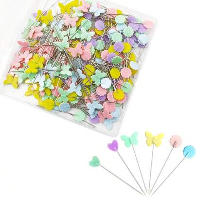 25/50/98/196pcs Sewing Pins Flat Head Straight Pins With Butterfly And Flower Colored Heads, Long 2.16inch Quilting Pins For Dressmaker, Craft, Sewing Project And DIY Decoration