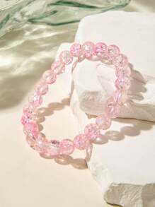 imoli 7pcs/Set Minimalist Gradient Glass Bead Bracelet Set For Women, Dopamine Color Jewelry, Perfect Daily Wear & Gift