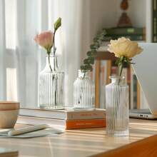 Madebyblanc 1 pièce ou 3 pièces/set Vases en verre, vases petits lâches, mini vases nervurés, vases décoratifs centraux, vases transparents rétro pour décoration de table, mariage, fête, réception, décoration de la maison