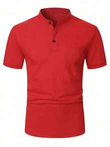 Homme Men's Short Sleeve Polo Shirt With Stand Collar, Color Block Graphic Button Down For Golf And Business Casual, For Husband