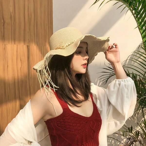 Chapeau de soleil d'été à volants pliable, polyvalent pour les voyages, la plage, style coréen, convient aux petits visages