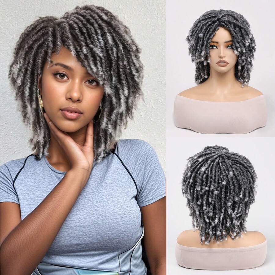 More Beautiful Full Curly Crochet Braided Wig | Natural Synthetic African Dreadlock Curly Hair, Short Twist Design, Breathable Layered Bob Cut, 4 Colors (Black/Brown/Copper/Gold) - Daily & Cosplay Replacement Wig - T1B-h# - View 1