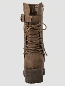 GLOBALWIN Women's Lace Up Mid Calf Motorcycle Fashion Festival Boots Fall Boots Halloween Season - 駝色 - 查看 5