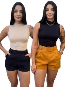 Kit 2 Women's High Neck Blouse - Đen/Be nhạt - Xem 1