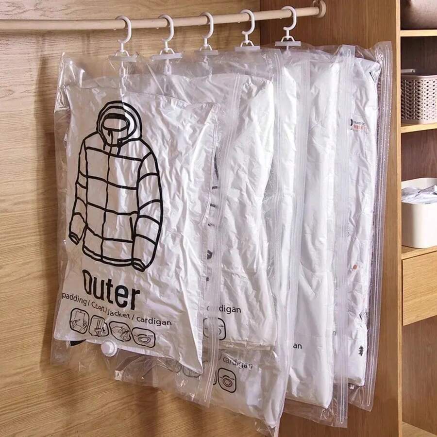 Bolsas de almacenamiento al vacío transparentes colgables, organizador de almacenamiento comprimido para armario, bolsa para ropa, abrigos, chaquetas de plumas, cubierta antipolvo - Bomba de succión - Ver 1