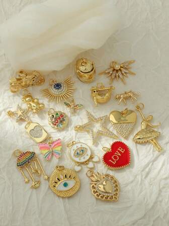 1 件可爱时尚水钻吊坠饰品，蝴蝶、恶魔眼、太阳、蜜蜂形状 DIY 首饰，可用作项链、手链、耳环