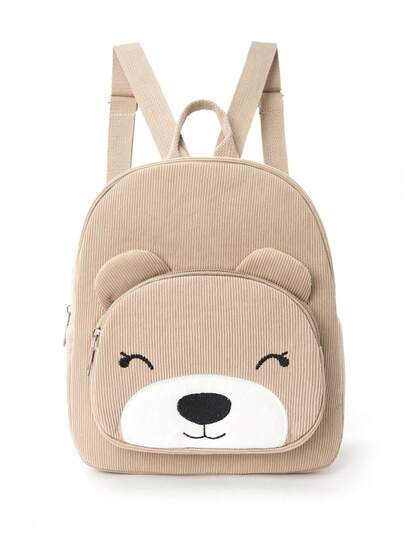 1 قطعة حقيبة ظهر كبيرة السعة متعددة الوظائف مصنوعة من قماش الكوردروي بتطريز دب كرتوني لطيف، مناسبة للبنات والأولاد وطلاب رياض الأطفال والمدارس الابتدائية، للسفر والرحلات الخارجية، هدية عيد