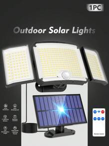 1 Pc - 346LED Solar Outdoor Light, Motion Sensor, Outdoor Solar Light, Solar Spotlight, With Remote Control And 3 Lighting Modes, Pedestrian Lights Off, 3 Solar Floodlights, Courtyard, Garage, Porch, Wall Lights With, 5M Cable Also For Indoor