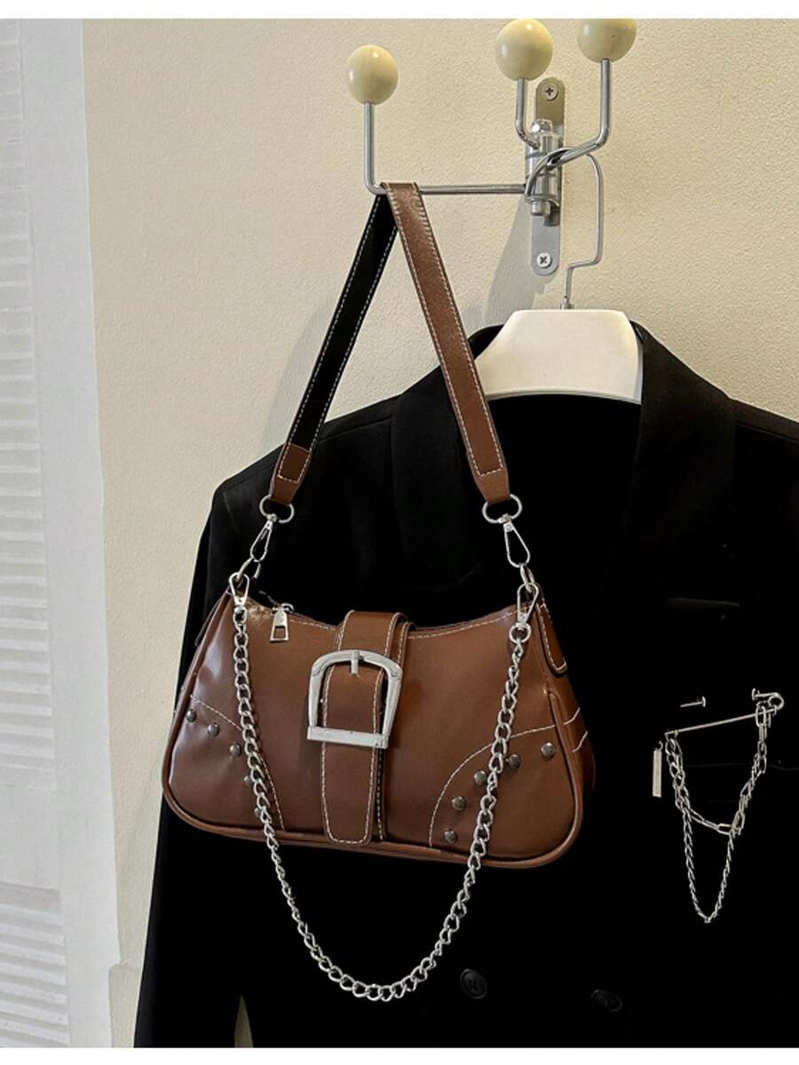 带扣装饰链条包 女士小号单肩包 钱包 Y2K 流浪包 手提包 手拿包 90 年代 Y2K 女士包