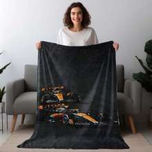 1 件赛车印花羊毛混纺毛毯 - 舒适的四季盖毯，带有鲜艳的橙色和蓝色印花，防过敏法兰绒，适用于卧室、客厅、露营和办公室午睡 - 柔软温暖的多用途毛毯，办公室午睡毛毯 | 鲜艳的毛毯 | 防过敏毛毯