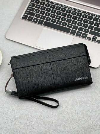 HOVI'S Classic Solid Color Retro Clutch Bag, Minimalist Business Large Capacity Lightweight Waterproof Daily Commute Phone Bag For Men