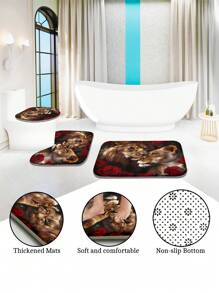 1pc/4pcs Lion Rose Pattern Shower Curtain Sets Gifts, Romatic Bathroom Sets With Shower Curtain And Rugs, WaterProof Home Bathroom Decoration And Toilet Floor Mats 3pcs Set With 12 Shower Curtain Hooks Bathroom Accessories Back To School