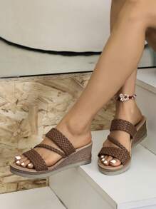 Plus Size Women's Comfortable Woven Platform Wedge Heeled Waterproof Sandals For Summer