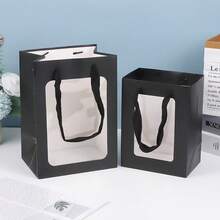 1 pieza Bolsa de regalo con ventana transparente y asa de cartón blanco, bolsa de regalo con rosas, bolsa de regalo de alta calidad