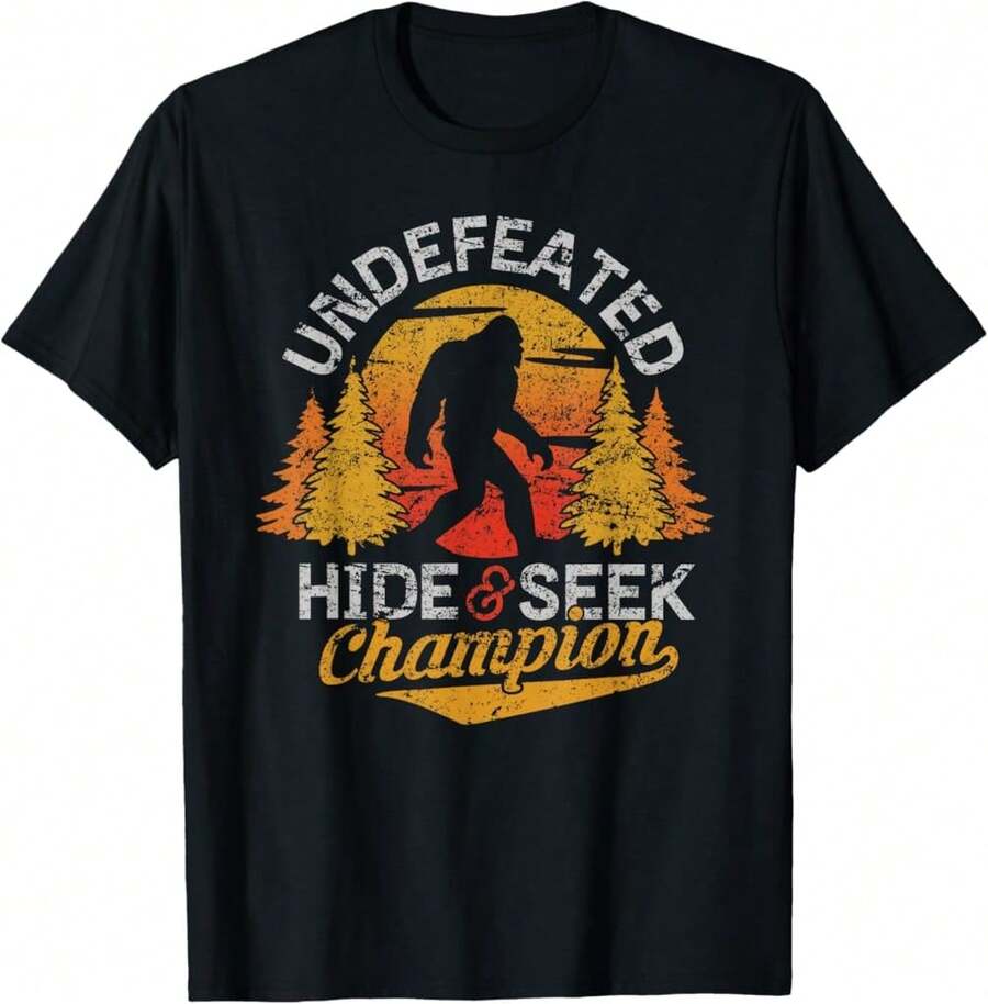 Bigfoot Hide And Seek Champion Shirt Sasquatch Tee Men Kids Cotton T-Shirt - Black - View 1
