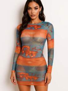 Women Short Dresses - 藍色/橙色 - 查看 3