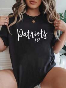 Patriots High School PatriotSports Team Women's Patriots Printed T-Shirt, Short-Sleeved Crew Neck Casual Top, Suitable For All Seasons, Women's Wear - màu đen - Xem 1