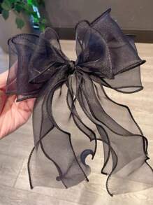 1pc Girls Simple Fashion Tulle Bow & Ribbon Spring Clamp Hair Clip, No Cardboard