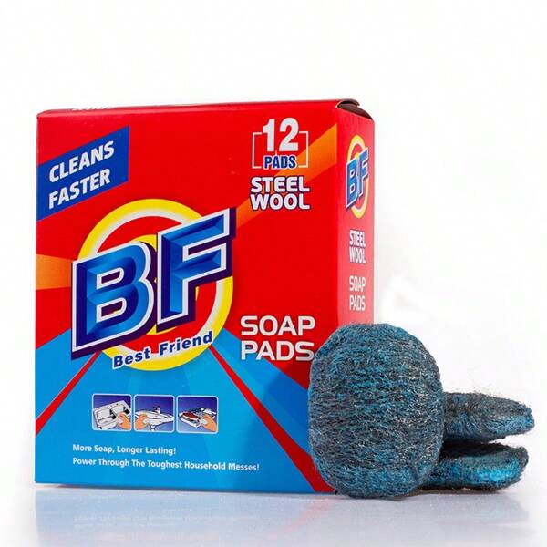 Tampons de savon en laine d'acier, tampons de savon en laine d'acier, tampons de laine absorbants, éponges de nettoyage ménagères pour nettoyer la vaisselle, les casseroles, les poêles, les grils (12 pièces)